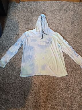Ron Jon Light Blue & Pale Green Tie-Dye Hooded Long Sleeve Tee